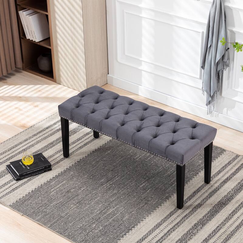 Piano Bench Ottoman Leisure Bench with Wood Legs, Simple Window Bench Accent Bench Dark Gray Corridor Bench