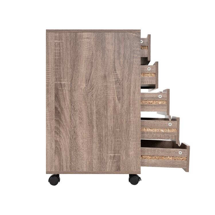 5 Drawers Chest, Wood Storage Dresser with Wheels, Craft Storage Organizer and Storage Drawer Office Drawer Unit