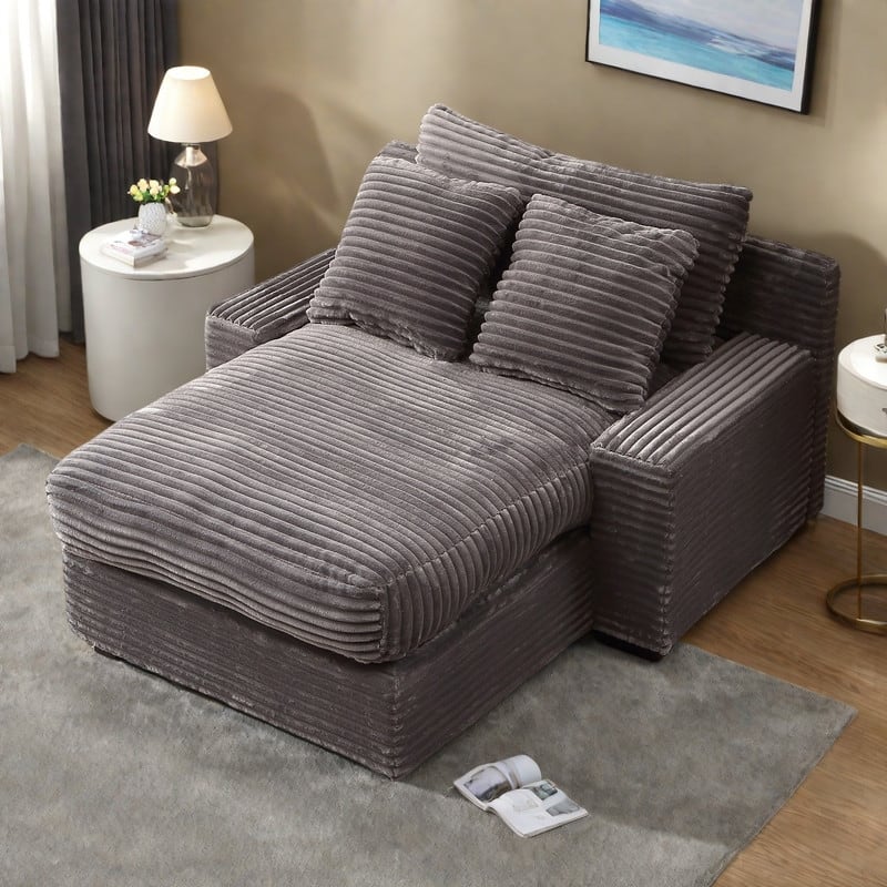 Corduroy Convertible Chair Bed with Removable Back Cushions and 350lb Capacity - Grey