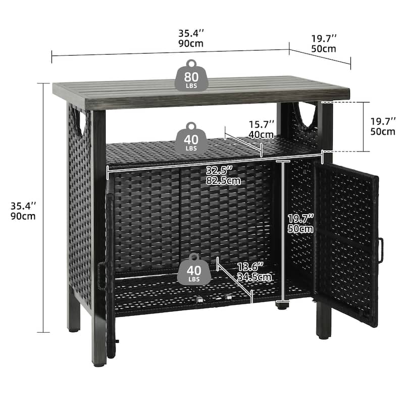 Moasis Outdoor Storage Bar Cart with Doors and Shelves On