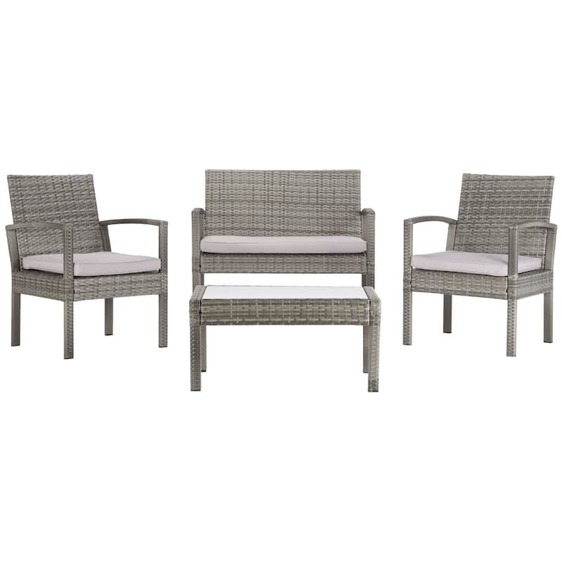 SAFAVIEH Outdoor Bassey 4-Piece Conversation Patio Set. - 39.78" x 24.18" x 32.37"