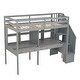preview thumbnail 9 of 36, Solid Wood Loft Bed Frame with Storage Staircase and Double Desks and Shelves,Twin Size