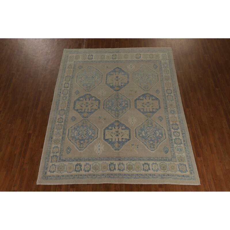 Hand Knotted Oriental 100% Wool Carpet Transitional All-Over Beige & Ivories Oushak Area Rug - 10' 6'' X 8' 2''