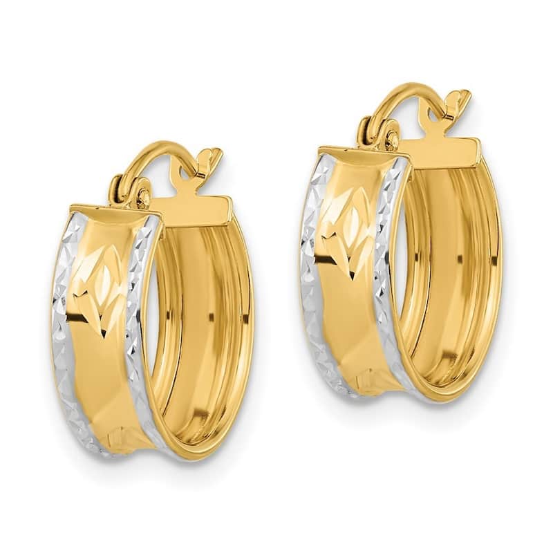 Curata 14k and White Rhodium Polished and Sparkle-Cut Hoop Earrings (15mm)