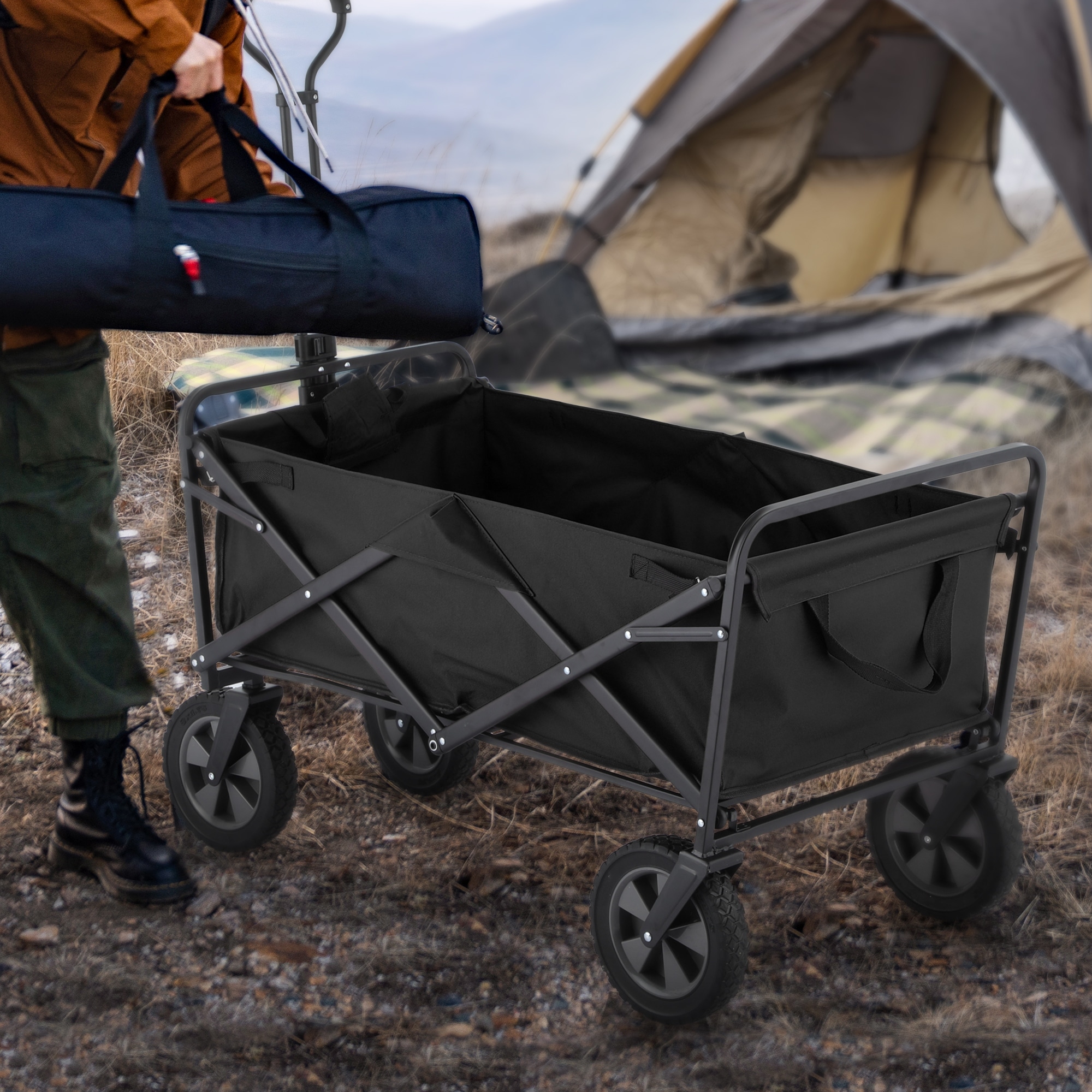 GDY Convenient Outdoor Camping Wagon, Folding Cart with Wheels, Outdoor  Shopping Trolley On Sale Bed Bath  Beyond 37703151