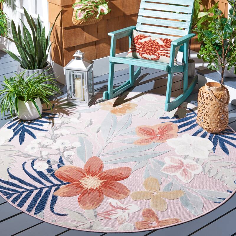 SAFAVIEH Cabana Indoor/ Outdoor Waterproof Transitional Rug - 6'5" Round - Pink/Grey