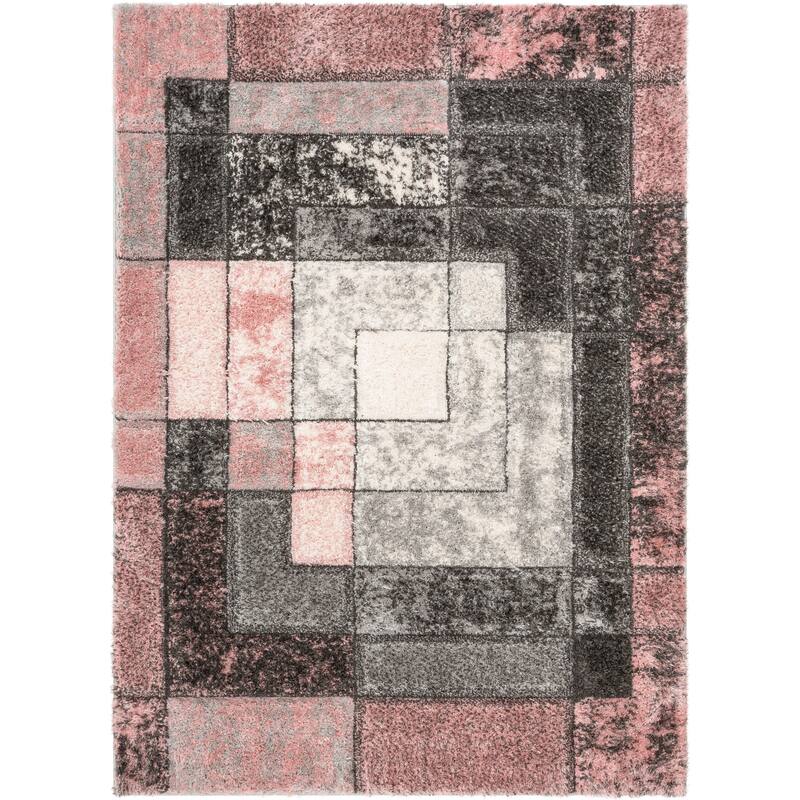 Well Woven Lolly Kenzo Retro Geometric Pattern High Low Shag Area Rug