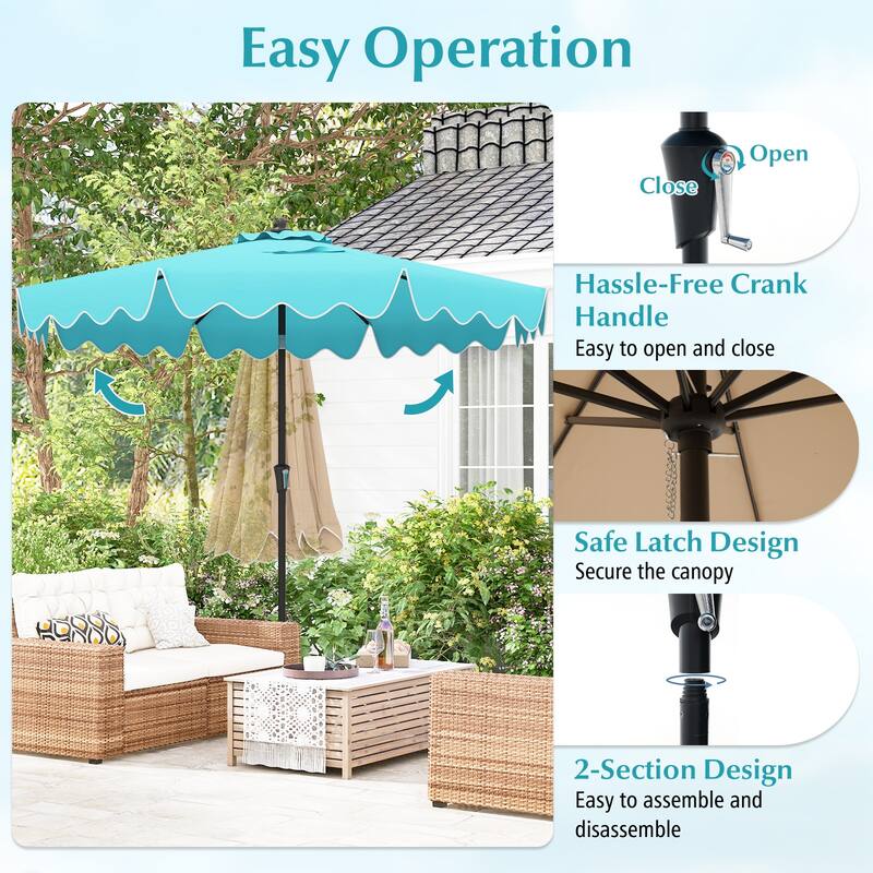 Large 9x8 Feet Polyester Fabric Outdoor Patio Umbrella with Wind Vent and Push Button Tilt Crank Handle