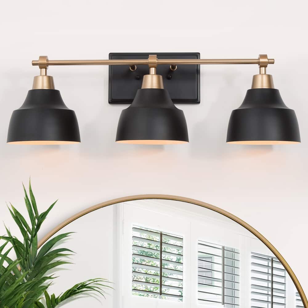 Modern Farmhouse Black Gold 3-Light Bathroom Vanity Lights Dimmable Wall Sconces