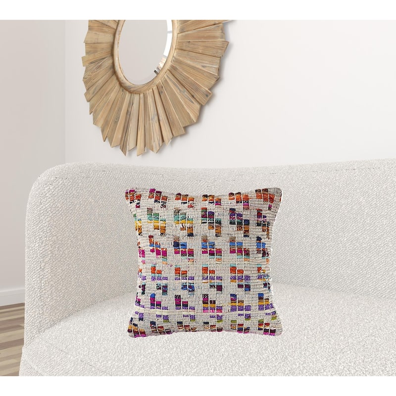 HomeRoots 20" X 20" Beige Red Green Blue Yellow Orange And Pink 100% Cotton Geometric Zippered Pillow