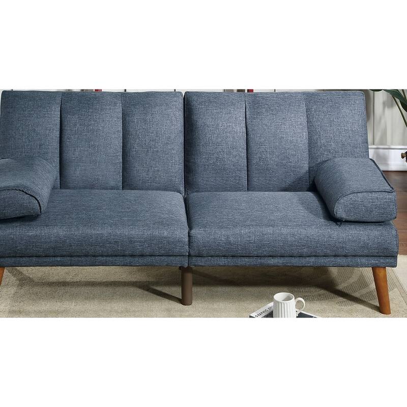 Navy Polyfiber 2pc Sectional Sofa with Wood Legs, Adjustable Chaise, Convertible Bed