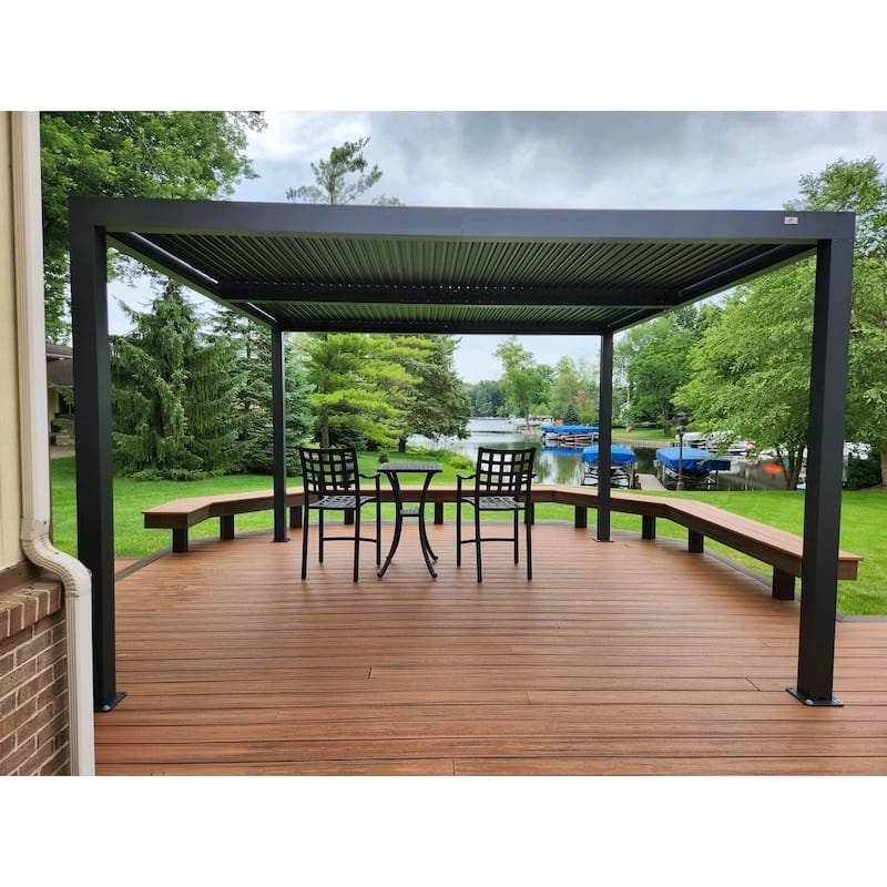 PURPLE LEAF Grey Louvered Pergola Accessories Roller Blinds, Strip Light and Shutter Wall(Pergola Not Included)