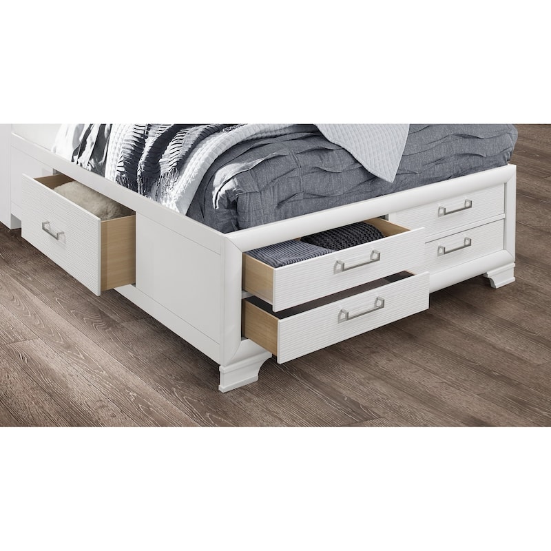HomeRoots White Solid Wood Full Eight Drawers Bed