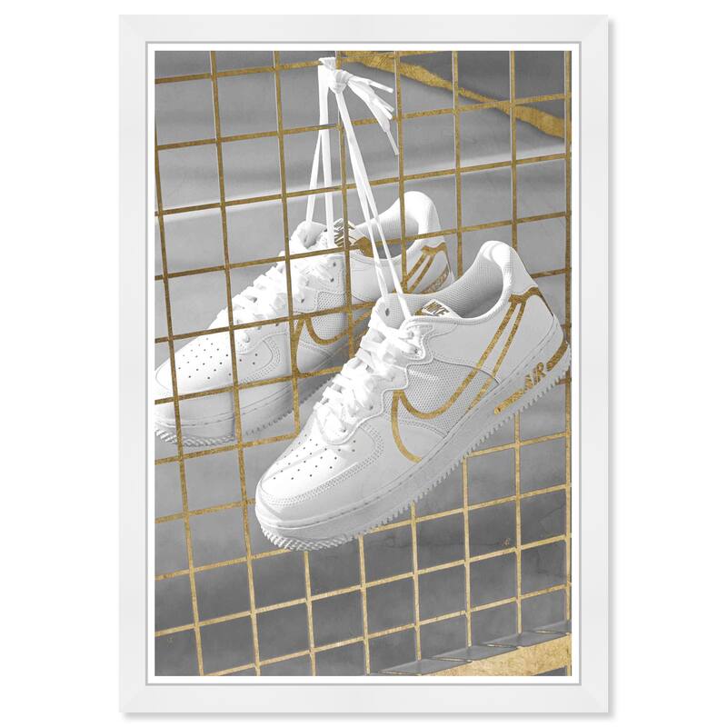 Wynwood Studio Canvas Fashion and Glam Golden Fence Sneakers White and Metallic Gold Modern & Contemporary Wall Art Canvas Print