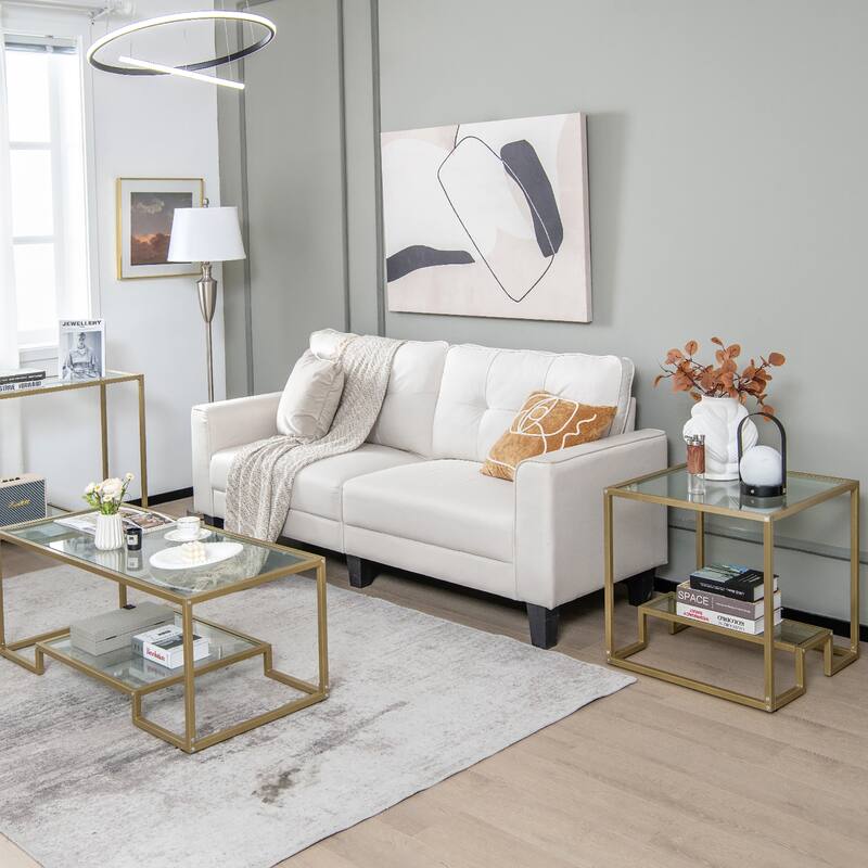 Costway 22'' 2-Tier Sofa Side Table Square Metal Frame for Living Room - Bronze - See Details