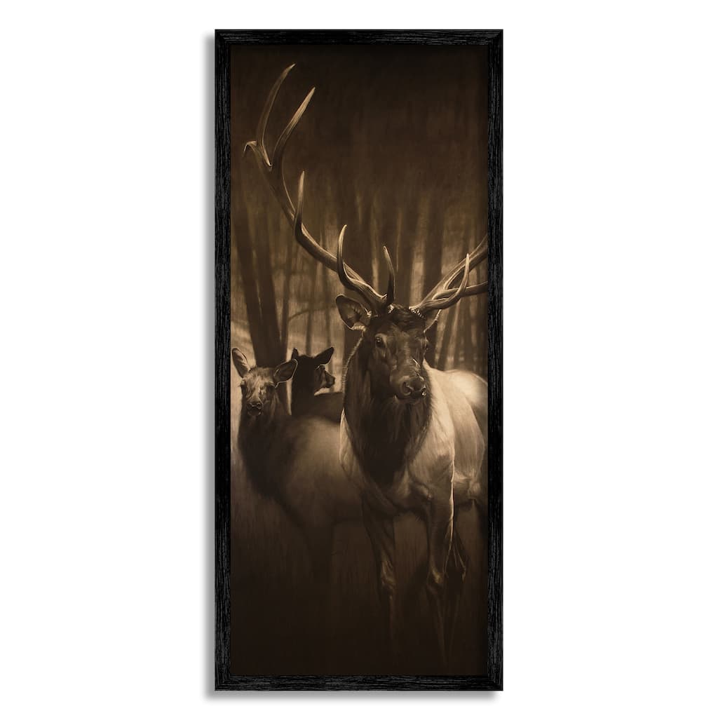 Stupell Strong Buck and Woodland Deer Portrait Realistic Drawing Framed Wall Art - Brown
