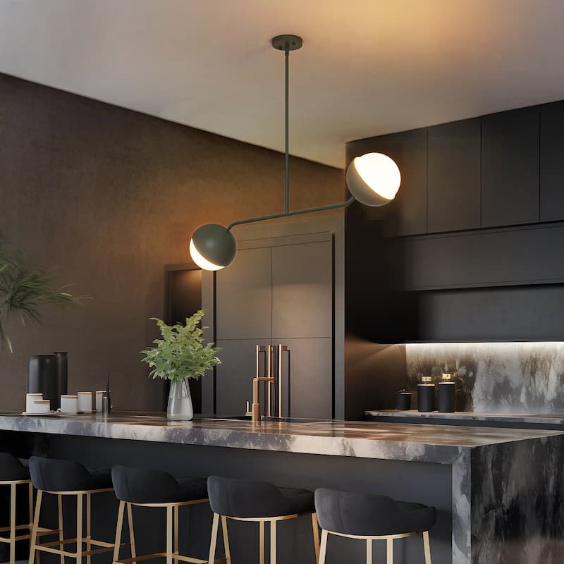 39" W Modern Asymmetric Green Pendant for Kitchen Island with Milk Glass Globe Shade - 38.6 in. W x 13.4 in. H x 7.5 in. D