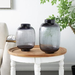 Black Glass Textured Ombre Decorative Vase (Set of 2) - Bed Bath & Beyond - 39054203