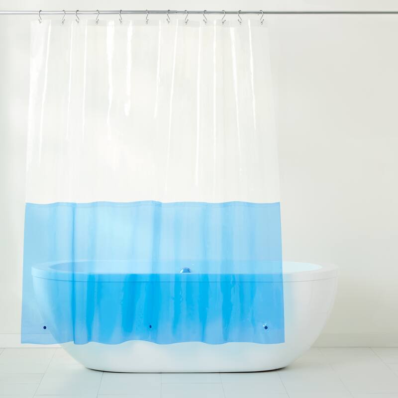 TOWN & COUNTRY PLAY Ciara Mod Colorblock PEVA Shower Curtain Liner - Clear/Blue