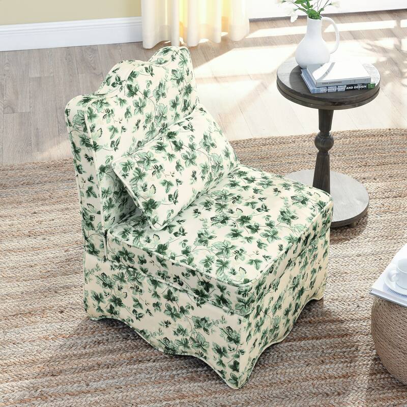 Roomfitters Floral Flannel Accent Chair with Pillow, Armless Upholstered Lounge Chair with Soft Cushion for Living Room