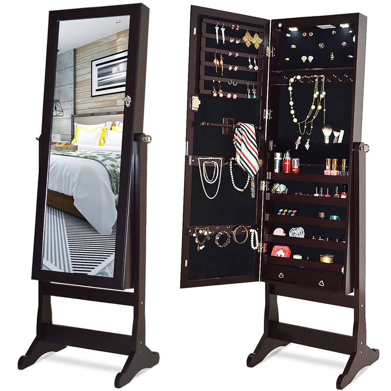 Mirrored Jewelry Cabinet Lockable Storage Box with LED lights