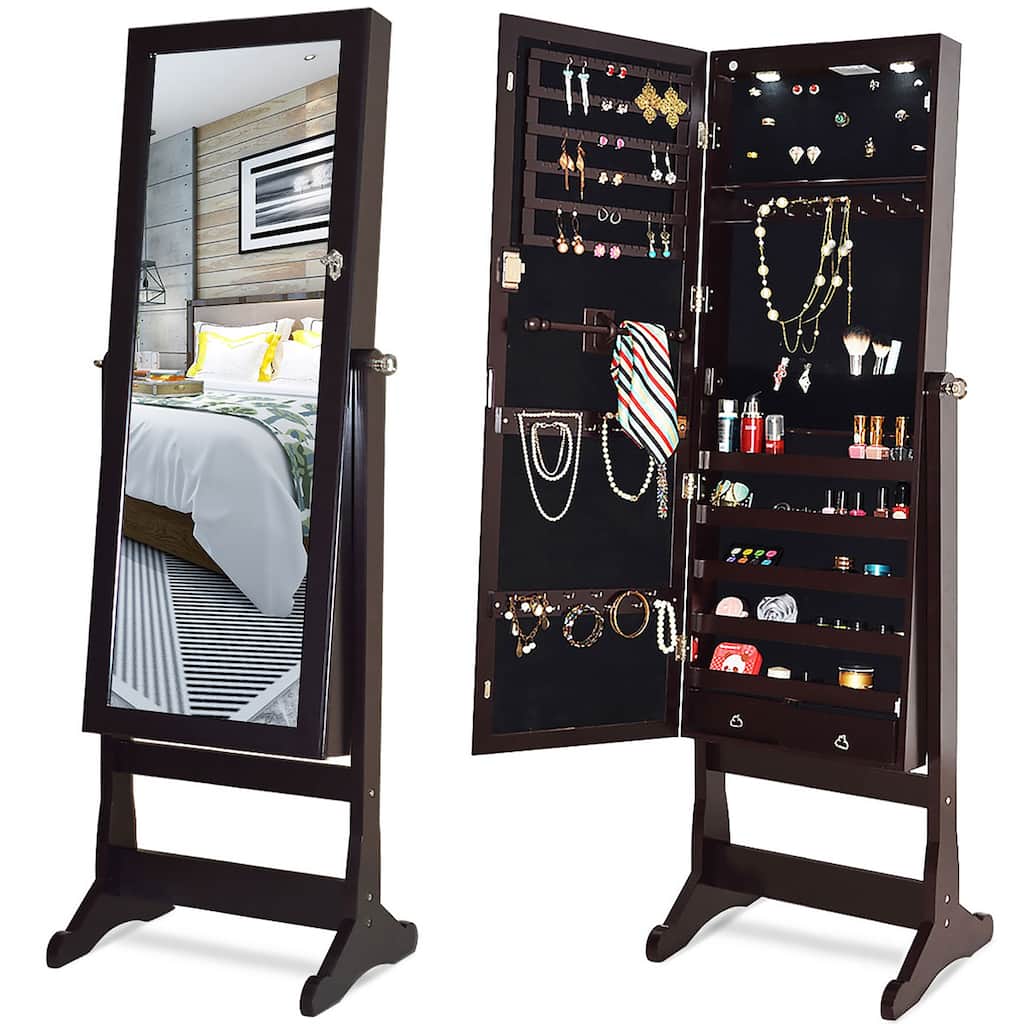 Mirrored Jewelry Cabinet Lockable Storage Box with LED lights