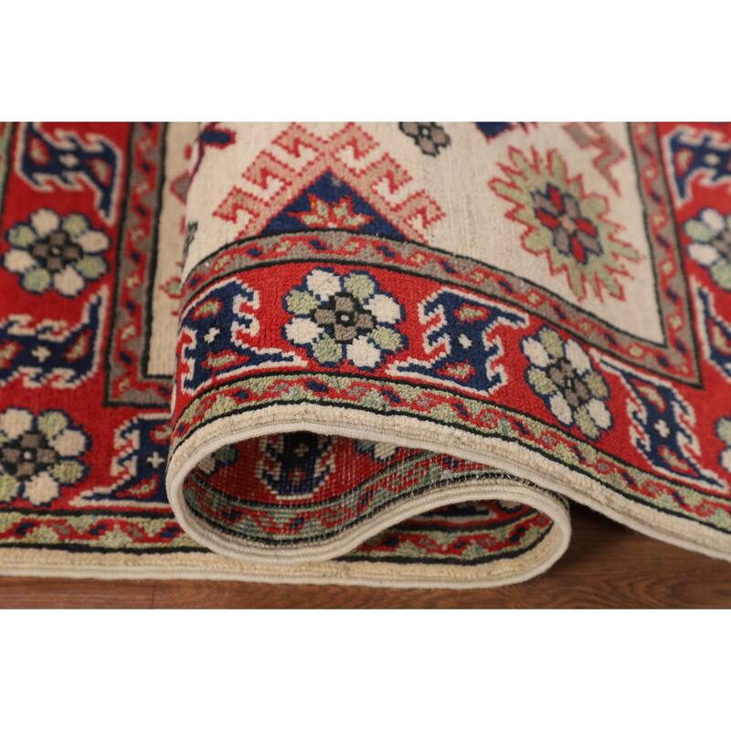 Geometric Kazak Accent Rug Handmade Wool Carpet - 2'7" x 3'9"