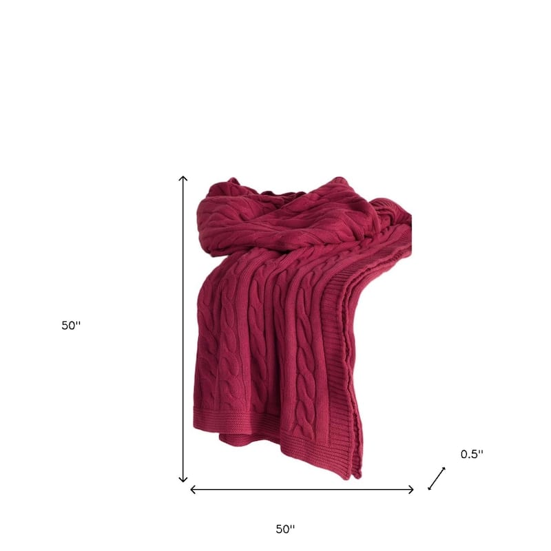 HomeRoots Red Knitted 100% Cotton Throw Blanket