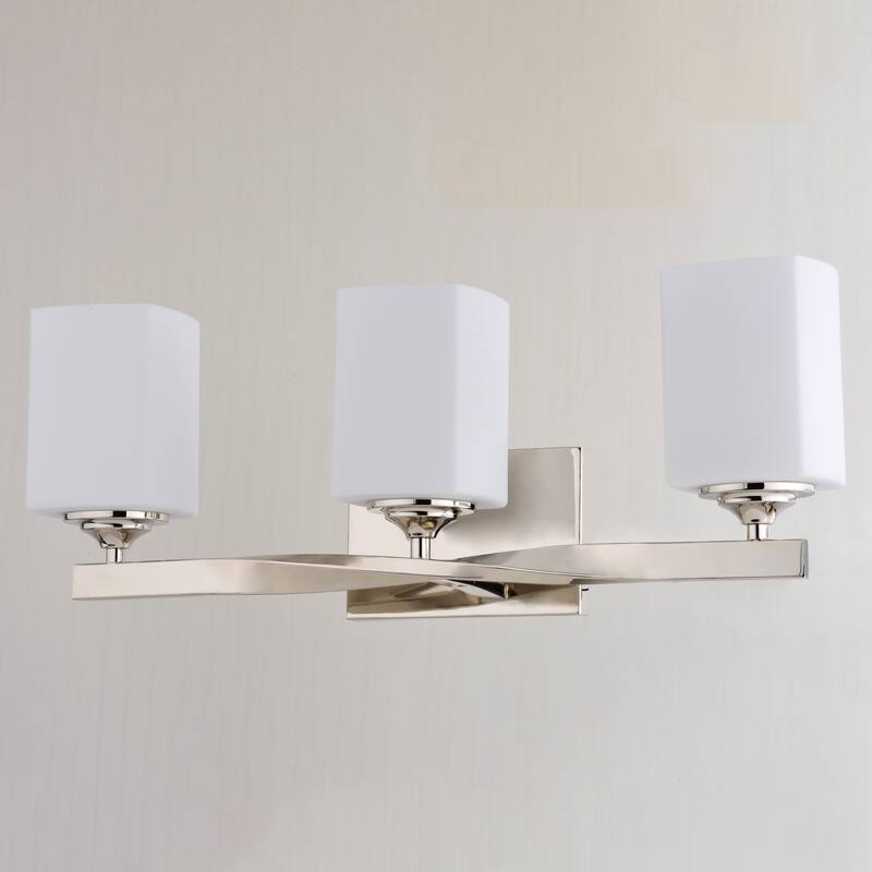 Robey 3-Light 23 in. W Polished Nickel Bathroom Vanity Lighting Fixture, Frosted White Glass, Dimmable LED Compatible Reversible