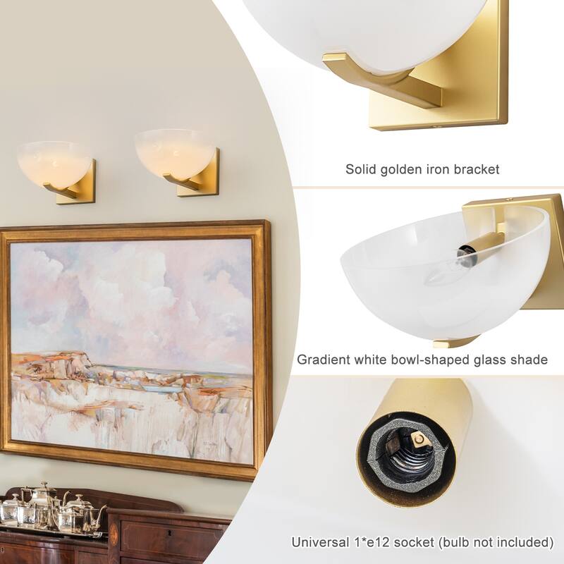 Modern Bowl-Shape Vanity Lights with Gradient White Glass Shades