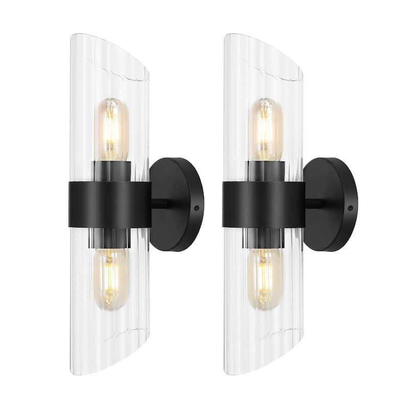 SAFAVIEH Lighting Eytan 2-light 6-inch Glass Wall Sconce with Bulbs (Set of 2) - 6.3 in. W x 4.8 in. D x 16.5 in. H