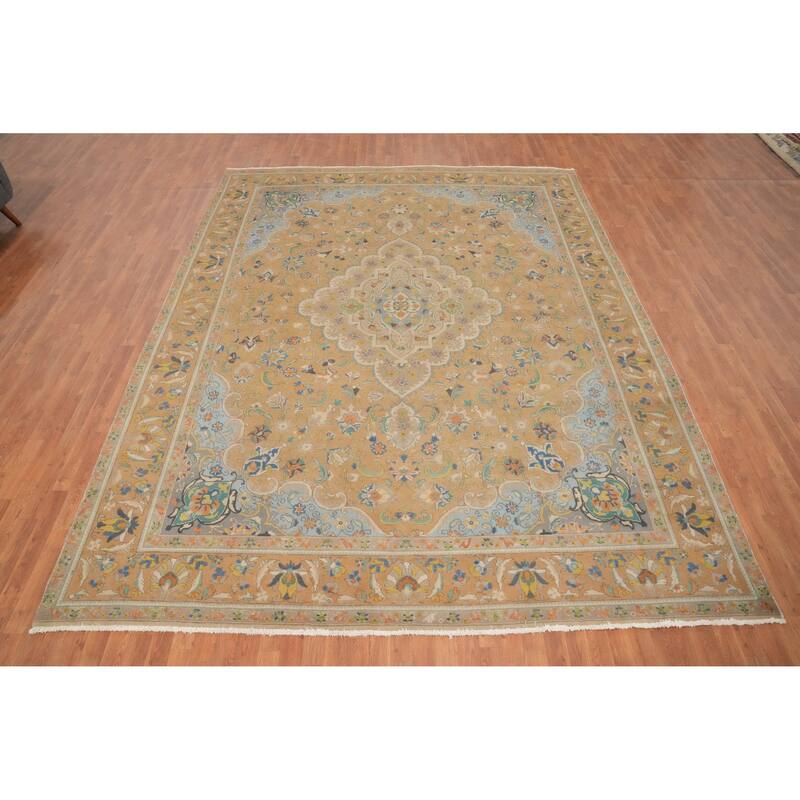 Hand Knotted Oriental 100% Wool Carpet Traditional Floral Oranges & Rust Tabriz Area Rug - 12' 9'' X 9' 9''