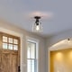 preview thumbnail 11 of 10, 1-Light Black and Wood Farmhouse Open Cage Semi-Flush Mount Ceiling Light - 6.3"W