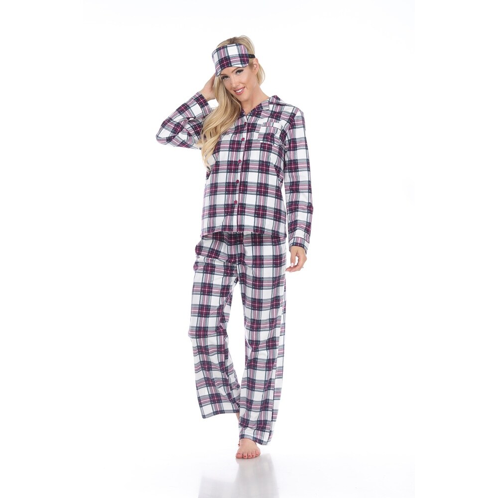 MAXMODA Womens Pyjama Set Plaid Pyjamas Long Sleeve Checked Pyjama Set Sleepwear Soft Womens Lounge Sets