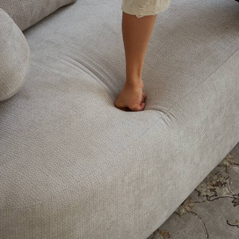 Chenille Loveseat with Round Armrests, Memory Foam 2-Seater Couch with 4 Throw Pillows, Deep Seat Sofa for Living Room