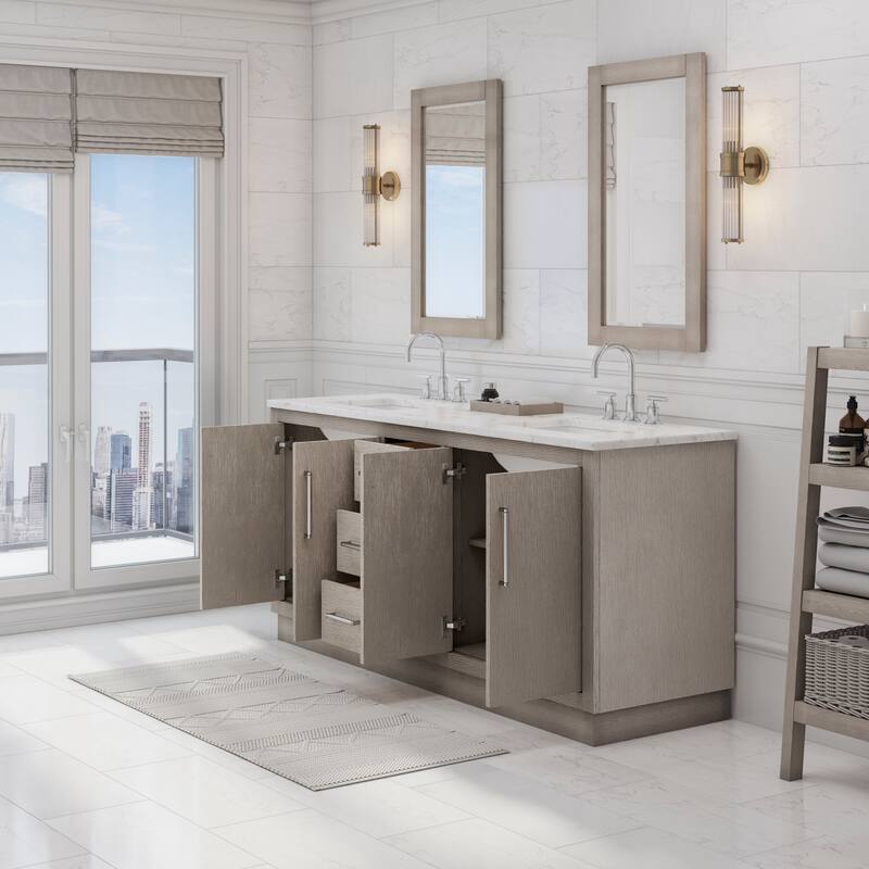 Hugo Carrara Marble Countertop Vanity with Mirror and Gooseneck Faucet