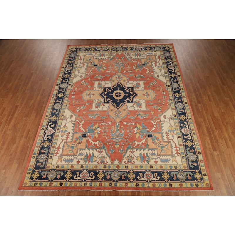 Vegetable Dye Heriz Serapi Oriental Area Rug Handmade Wool Carpet - 9'2" x 11'11"