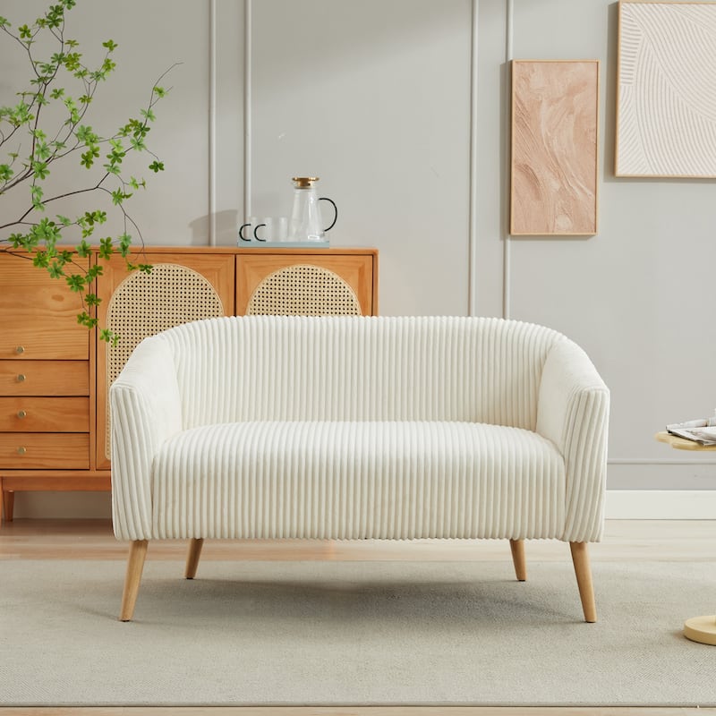 50.78" Modern Loveseat Couch Sofa, Corduroy Fabric Upholstered 2-Seat Sofa, Loveseat with Wooden Walnut Legs