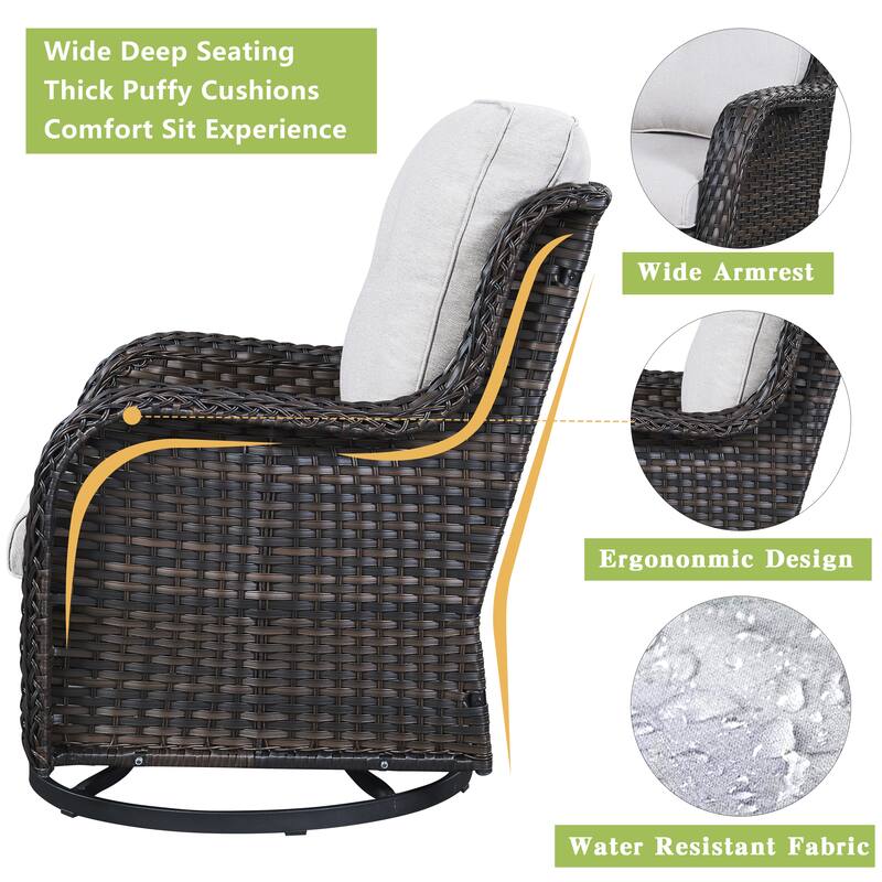 Pocassy 5-Piece Outdoor Furniture Set, Swivel chairs with Ottomans