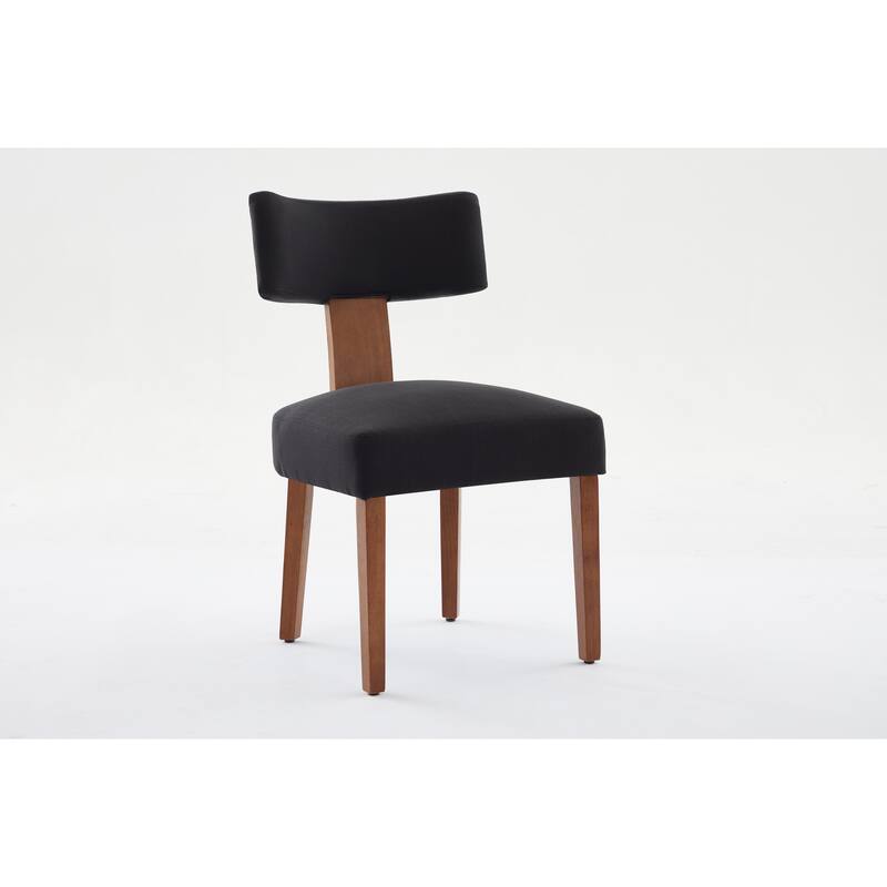 Linen Dining Chairs Set of 2, Armless Chairs with Curved Upholstered Backrest and Wooden Legs for Dining Room