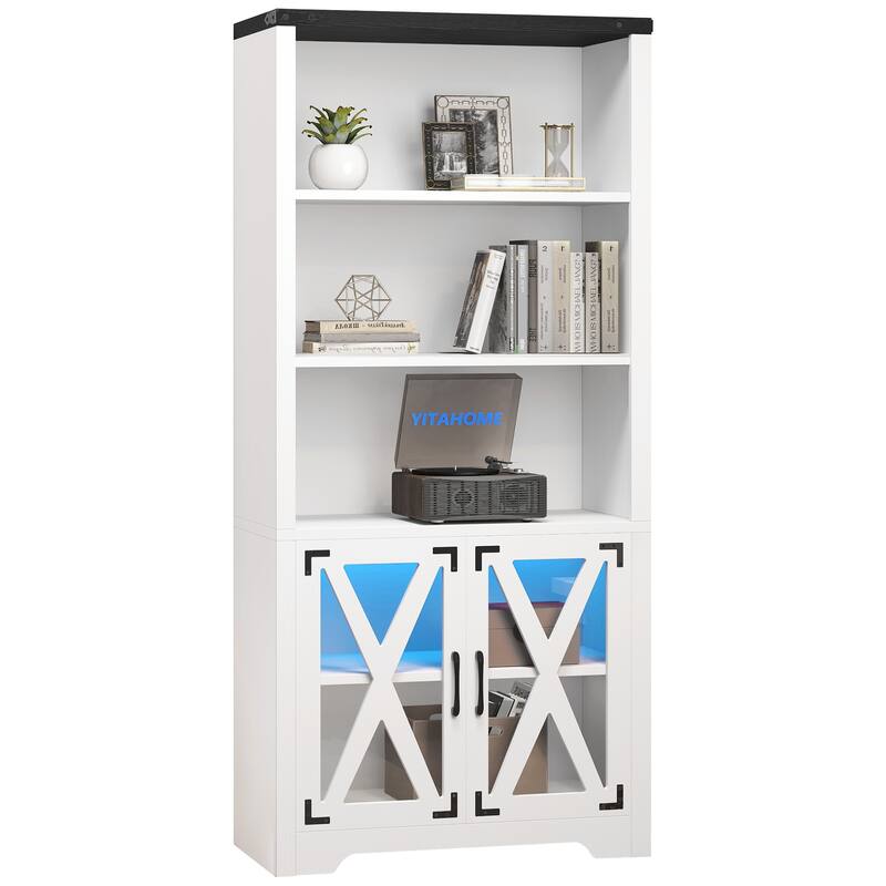 Moasis 5Tier Open Shelves Bookcase Bookshelf with Acrylic Doors and