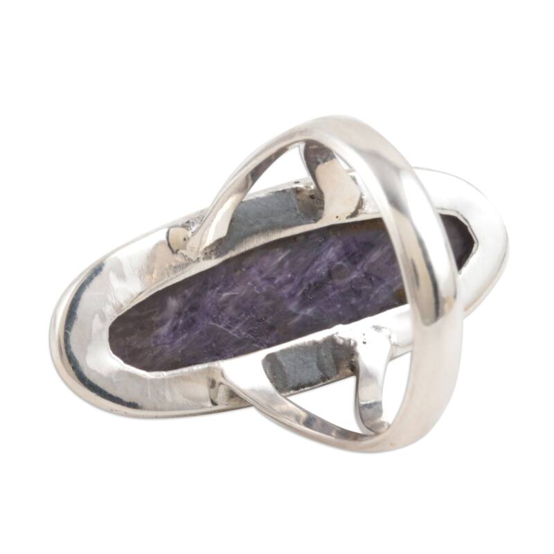 Novica Handmade Storm Cloud Charoite Cocktail Ring
