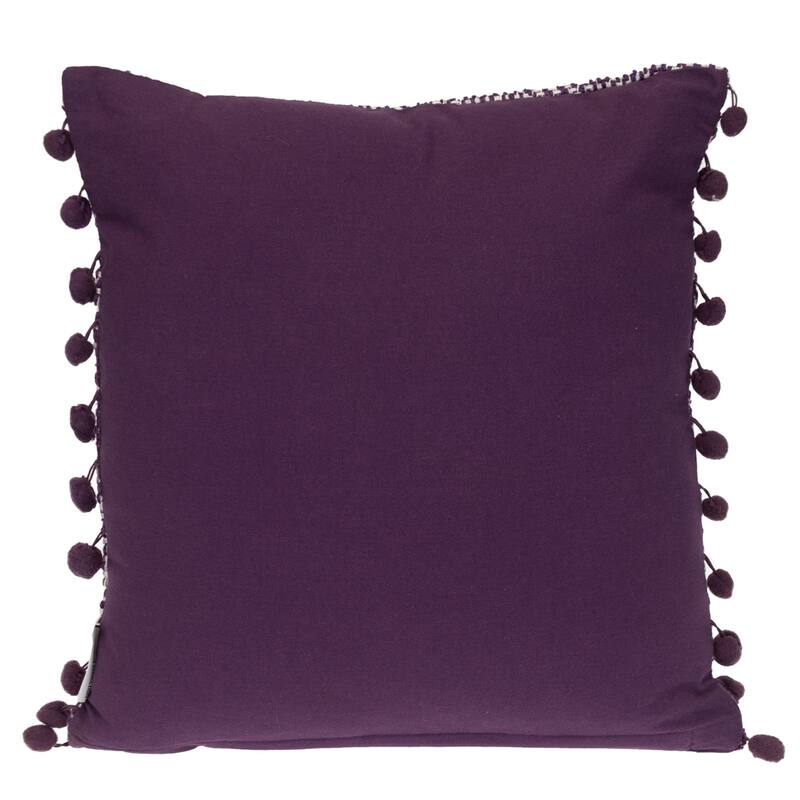 Woven Square Throw Pillow with Pom Pom - 18" - Purple