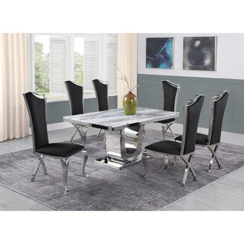 Best Quality Furniture Genuine Marble 7pc set in Stainless Steel