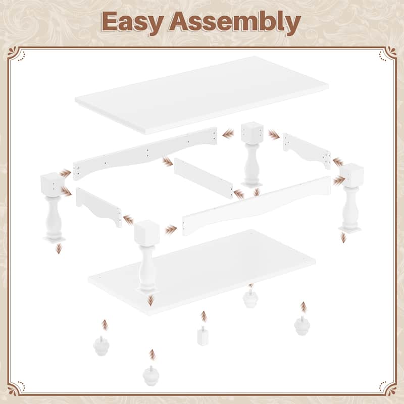 French Country Coffee Table with Storage Shlef, Farmhoues Retangular Living Room Table