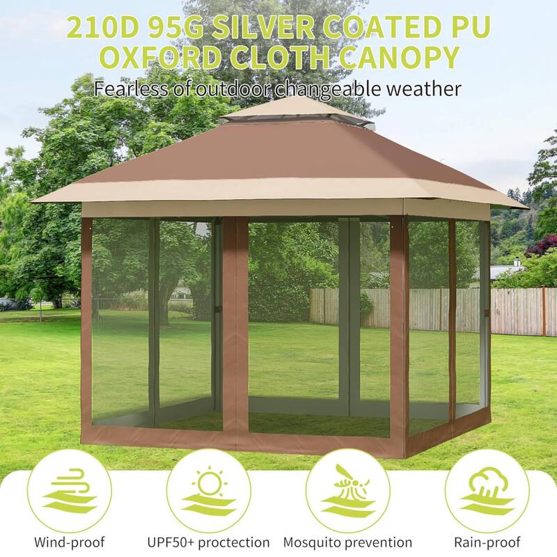 Modern Waterproof 10X10 Ft Instant Pop-Up Gazebo, All-Weather Canopy Tent for Patio, Garden, Backyard, Party - N/A