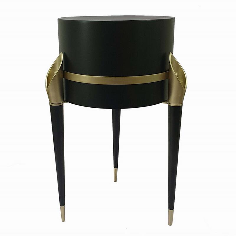 22 Inch Planter on Stand, Lily Design, Modern, Iron Legs, Brass, Black