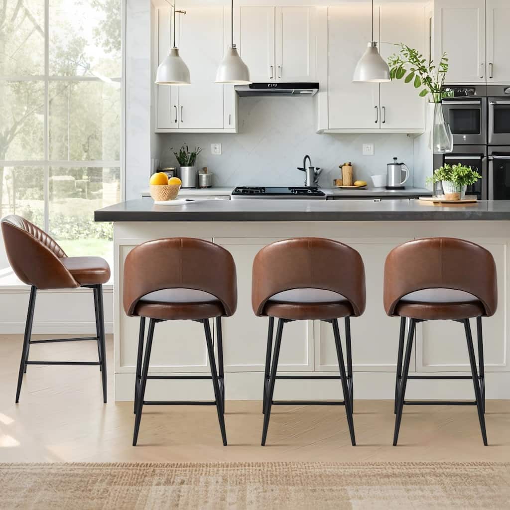 Glitzhome 26"H Faux Leather Upholstered Counter Stools with Metal Legs Set of 2/4