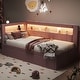 preview thumbnail 10 of 16, Twin Size Upholstered Platform Bed w/ USB Ports & LED Belt w/ Trundle, White Pink