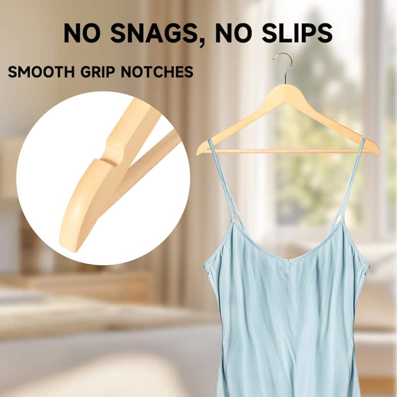BP4U Premium Solid Wood Hangers with Non-Slip Trouser Bar, Heavy-Duty Suit Coat Wooden Hangers for Jackets, Shirts, and Dresses